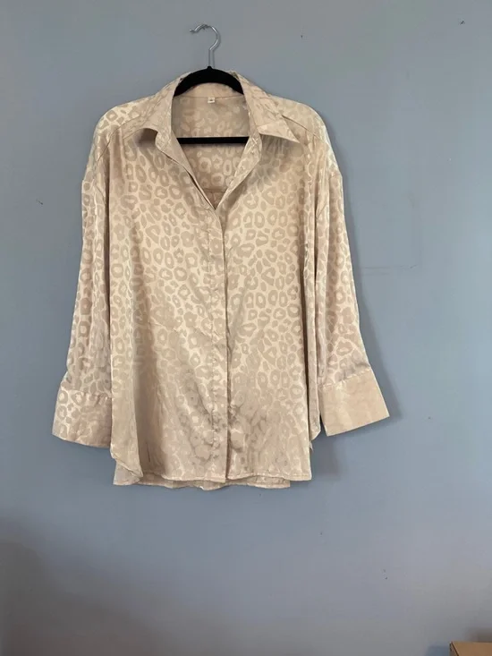 Beige Animal-Print Satin Blouse - Picture 1 of 1